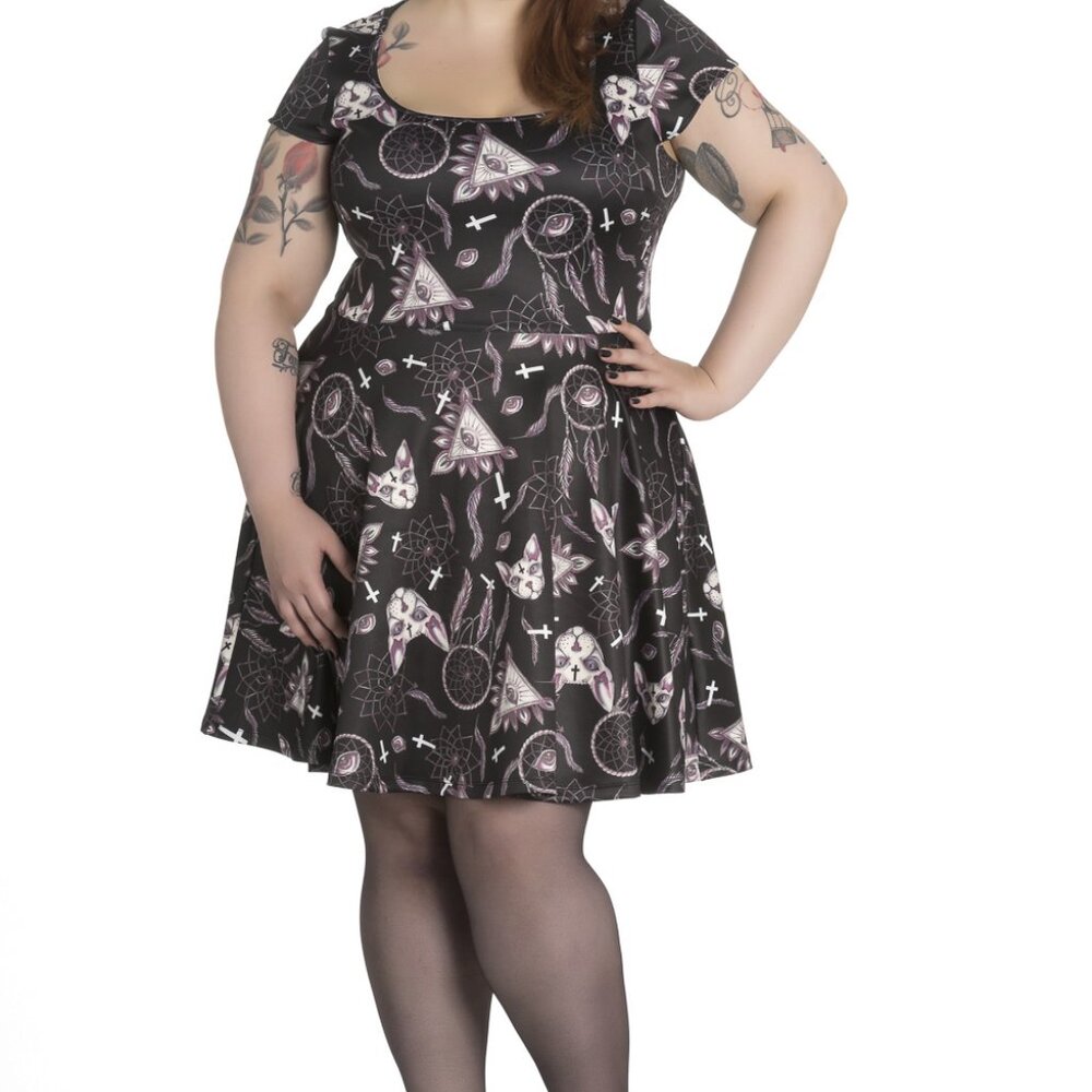 Hell Bunny Sphynx Cat/Evil Eye Dress 3X - Hell Bunny Gothic Skater Dress…